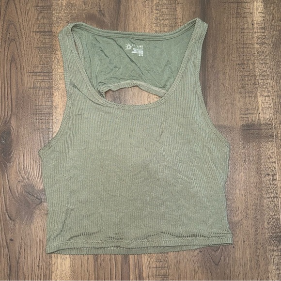 aerie Tops - AERIE Green Ribbed Open Back Tank Top Size Medium Workout Athleisure